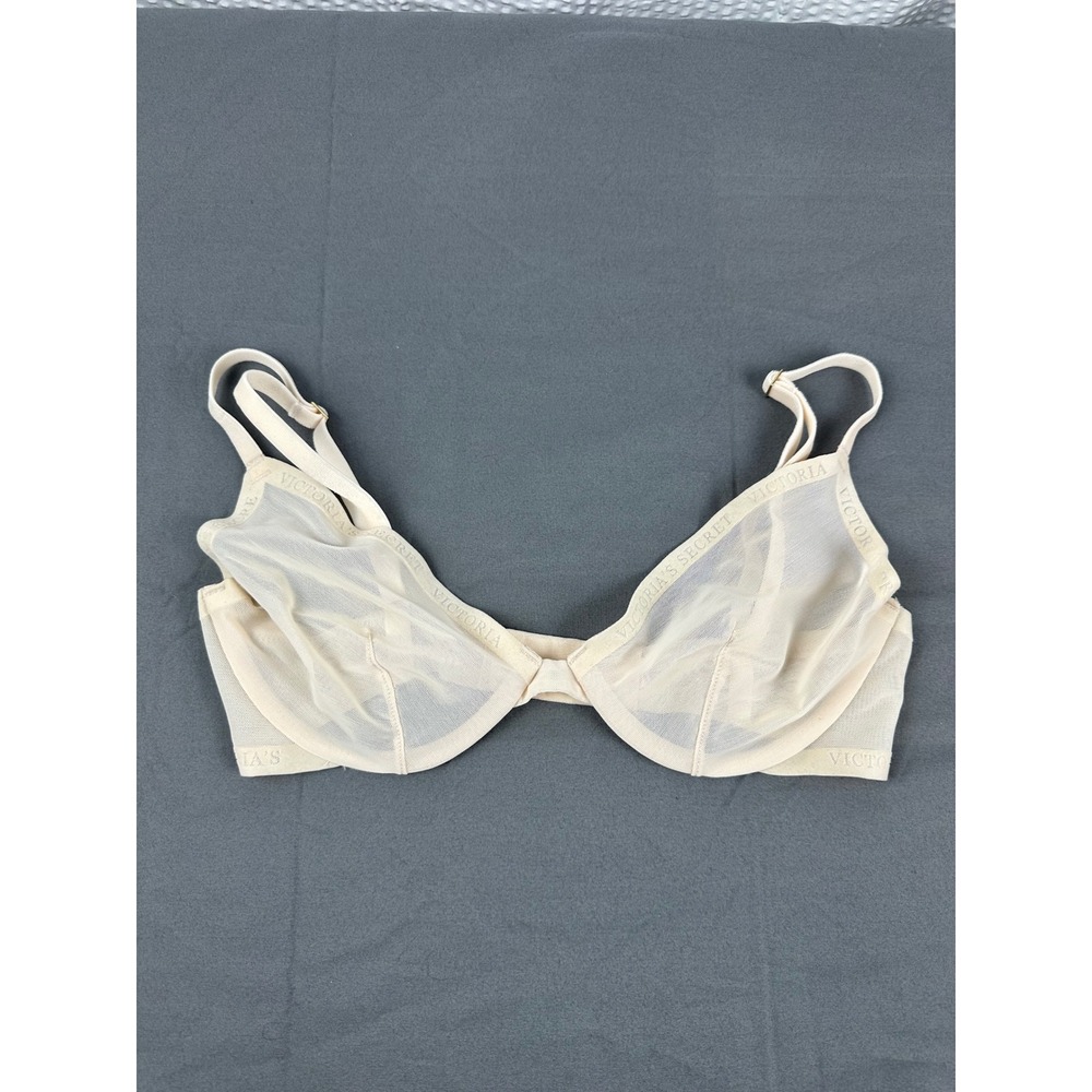 Victoria's Secret Sheer Mesh Unlined Demi Balconette Bra Beige 32C